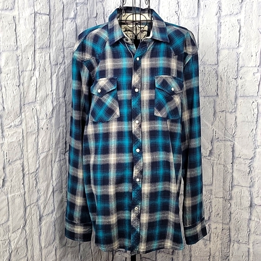 ROEBUCK & COMPANY Blue‎ Plaid Men's Western Flannel Shirt XL/EG